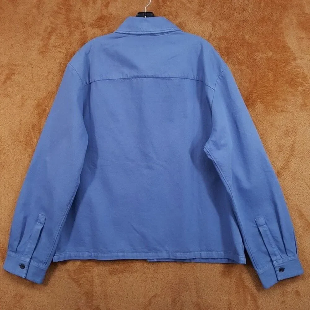 APC Overshirt Jacket Mens XL Blue Button Up Cotton Twill Logo Pocket LEON $335